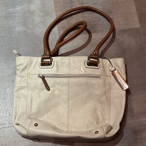 Tignanello Cream and Brown Leather Tote
